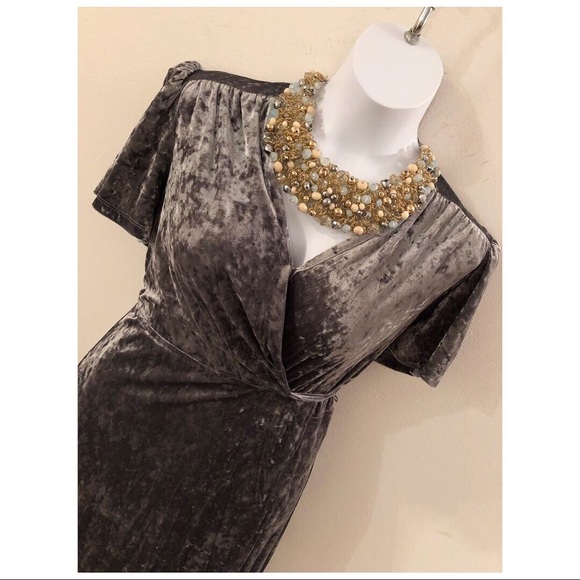 Gray Wrap Around Velvet Hi Lo Dress - Picture 4 of 5